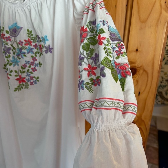 GiocamWhite Embroidered Off-Shoulder CottonDress Boho Bridal Beach Goddess Vibes - Picture 6 of 16